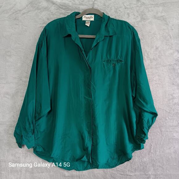 Kimberly Hyde 100% Silk Blouse Women’s Teal Green Button Up Long Sleeve Shirt - Picture 1 of 6